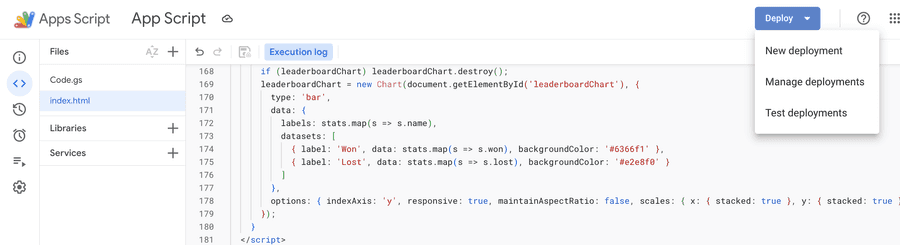 Deploy menu in Apps Script